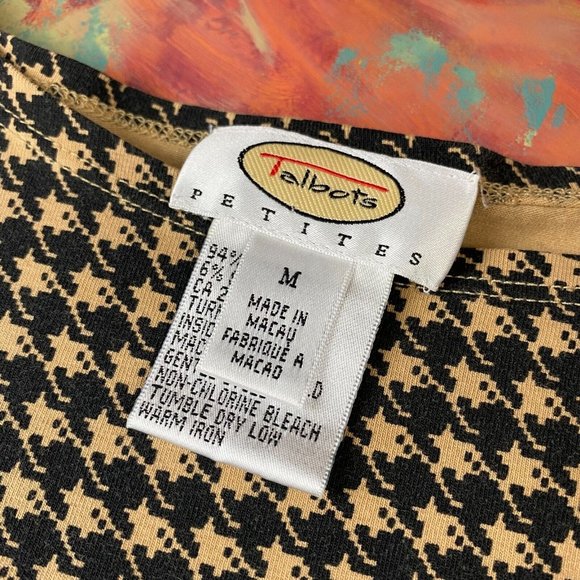 Talbots Petites M Houndstooth Like Abstract Patterned Top 3/4 Sleeves Slit Sides - Picture 10 of 10